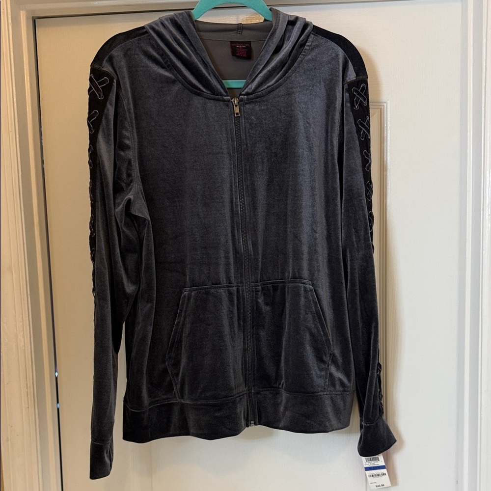 Material Girl Velvet Charcoal Hoodie Jacket